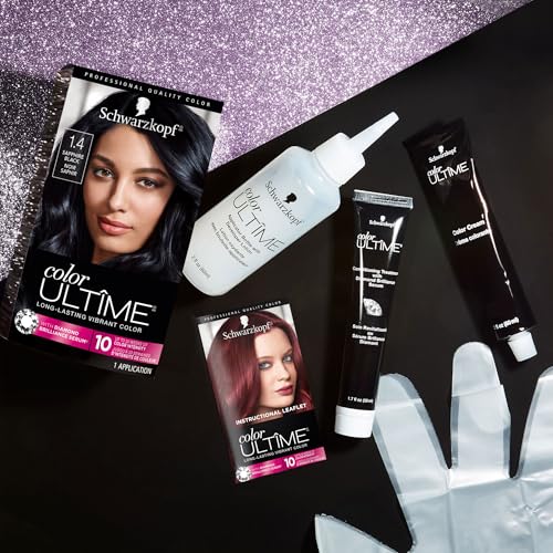 Schwarzkopf Color Ultime Hair Color, 1.4 Sapphire Black, 1 Application - Permanent Black Hair Dye for Vivid Color Intensity and Fade-Resistant Shine up to 10 Weeks