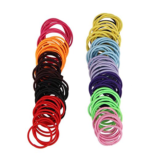 Coobbar 100pcs Women Elastic Hair Ties Band Ropes Ring Ponytail Holder (Red)