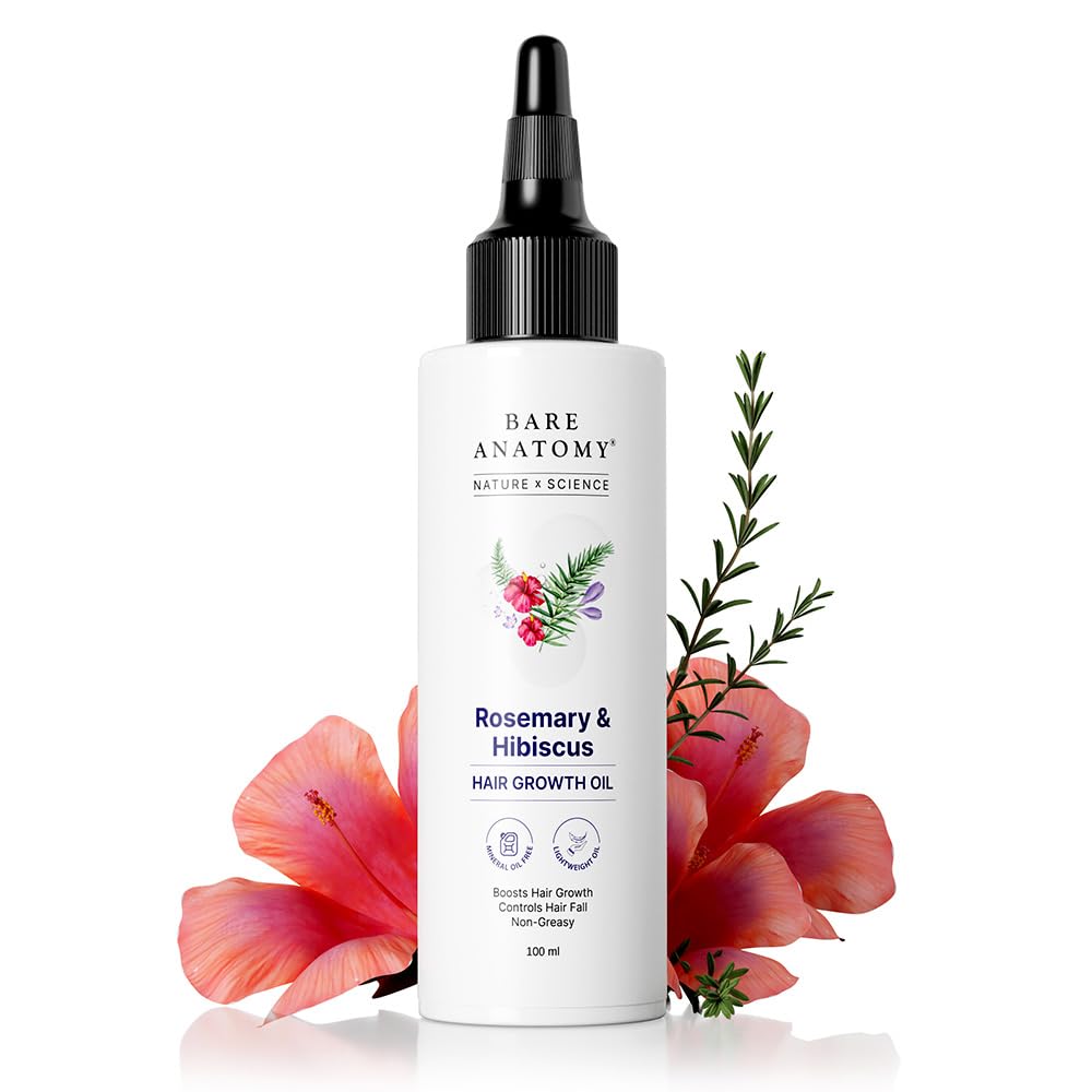 Bare Anatomy Nature x Science Rosemary Hibiscus Hair Growth Oil for Women & Men | Helps Hair Growth & Strengthens Hair | Nourishes Scalp & Controls Hair Fall | Suitable for All Hair Types-100ml