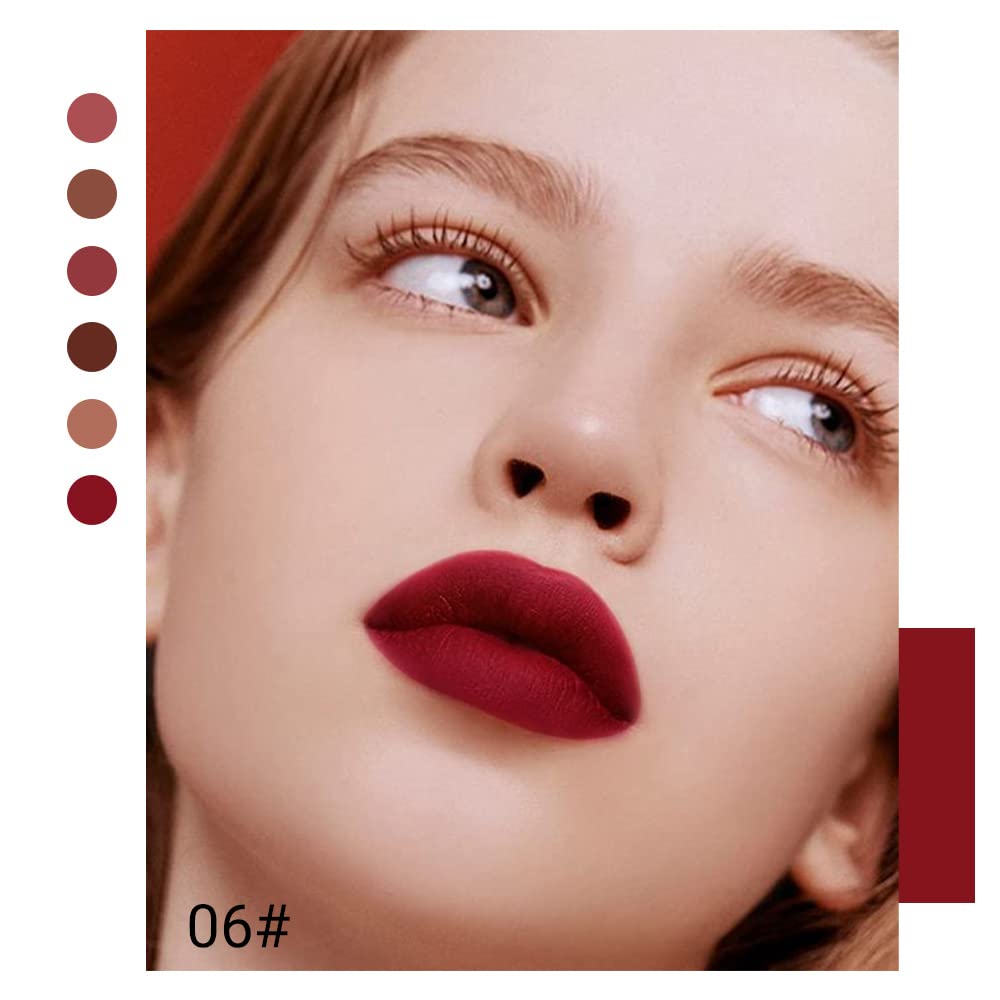 evpct 6Pcs Dark Light Nude Brown Matte Matt Liquid Lipstick Lip Gloss Glossy Set for Black Women, 24 Hour Brown Mauve Red Maroon Silky Velvet Lipstick Lip Liner set labiales matte larga duracion 24