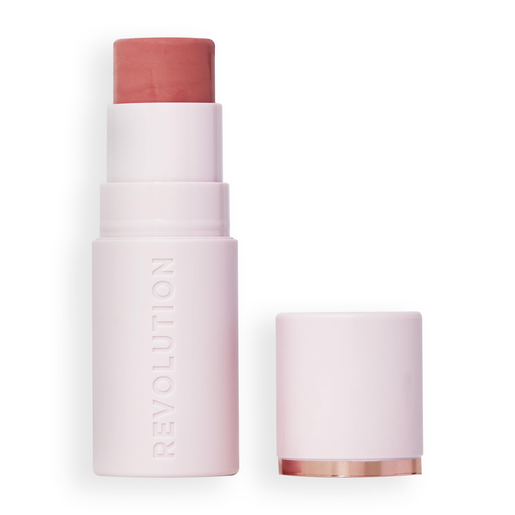 Revolution, Skin Silk Marble Blush Stick, Buildable Color for Cheek, Eye, & Lip, Cream-to-Powder Formula, Vegan & Cruelty-Free, Peachy Pink, 0.15 oz