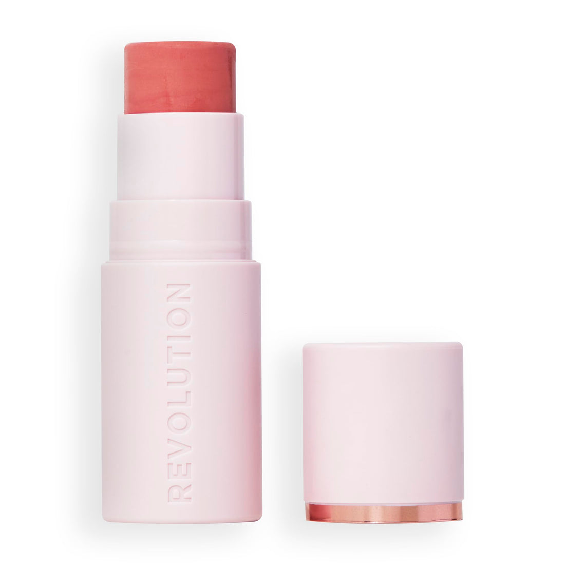 Revolution, Skin Silk Marble Blush Stick, Buildable Color for Cheek, Eye, & Lip, Cream-to-Powder Formula, Vegan & Cruelty-Free, Peachy Pink, 0.15 oz