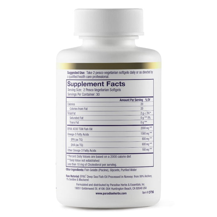 Paradise Herbs Omega-Sure, Omega-3 Concentrate, Premium Fish Oil, DHA, EPA, Vegan, Non GMO, Gluten Free, 60 Count Vegetarian Softgels