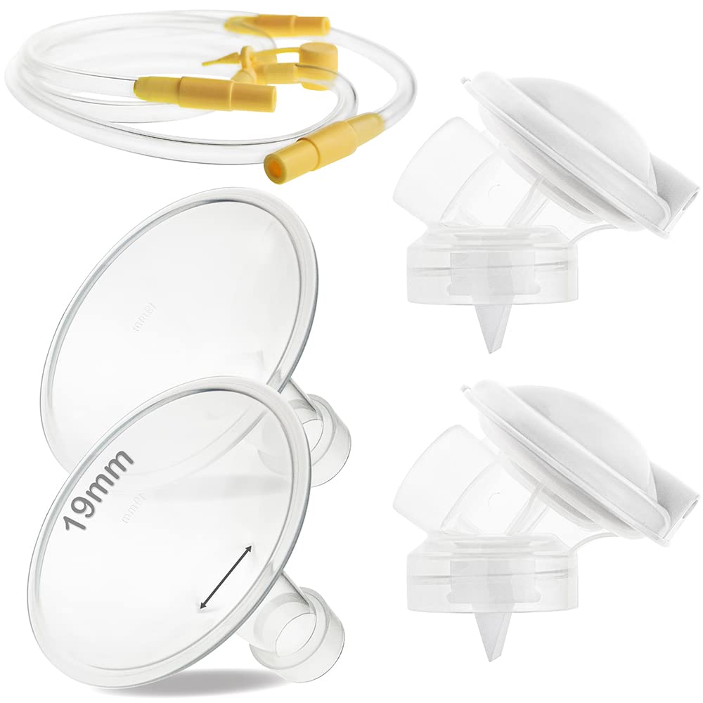 NENESUPPLY Pump Parts with 19mm Flanges Compatible with Medela Pump in Style Maxflow Breastpump and Personalfit Flex. Incl. Flange Membrane Connector Tubing Valve. Not Original Medela Pump Parts