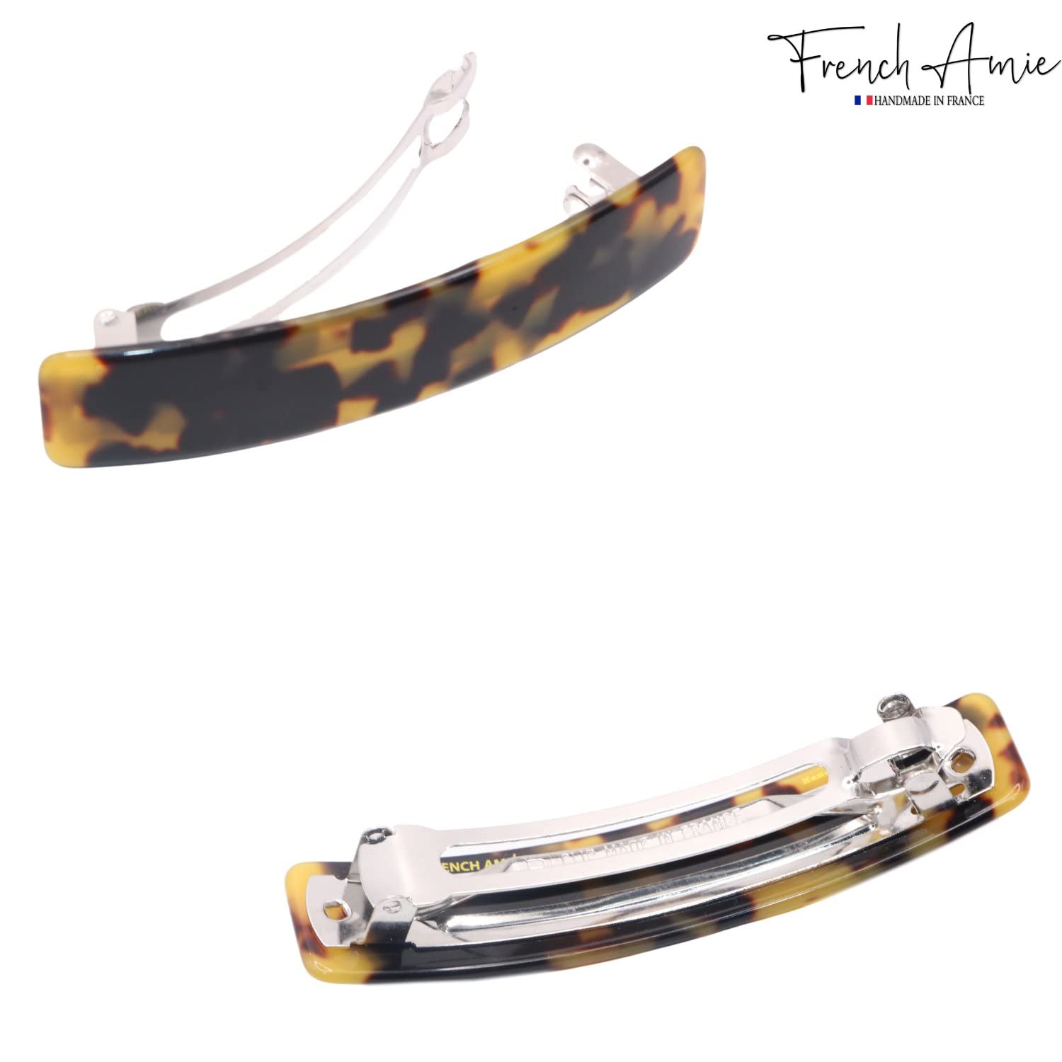 French Amie Oblong Handmade 3. 5 Inches Strong Grip Celluloid Yellow Tokyo Automatic Hair Clip Hair Barrette - Long Lasting (Tokyo Shell)