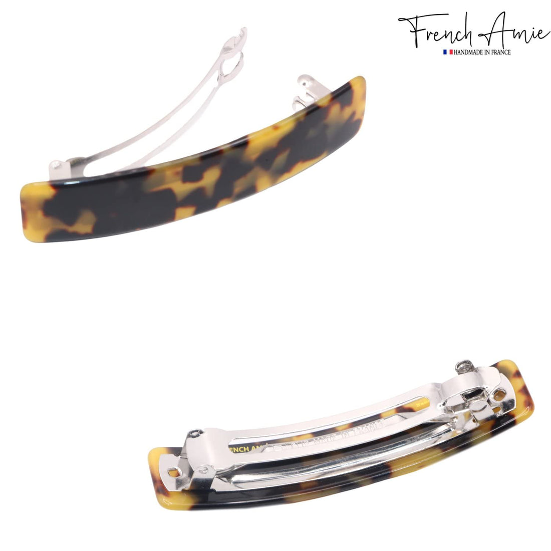 French Amie Oblong Handmade 3. 5 Inches Strong Grip Celluloid Yellow Tokyo Automatic Hair Clip Hair Barrette - Long Lasting (Tokyo Shell)