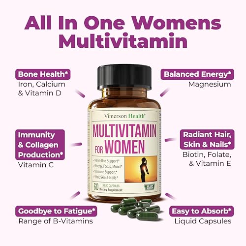 Multivitamin for Women - Daily Womens Multivitamin & Multimineral with Vitamin A, C, D, E, B12, Zinc, Iron. Vitamins for Women - Womens Vitamins for Energy, Focus and Womens Health. 60 Liquid Capsules