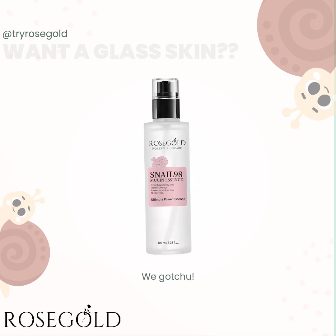 ROSEGOLD KOREAN SKINCARE Snail Mucin Ultimate Power Essence 3.38 fl.oz 100ml, Hydrating Serum with Snail Secretion Filtrate for Glassy and Glowy Skin