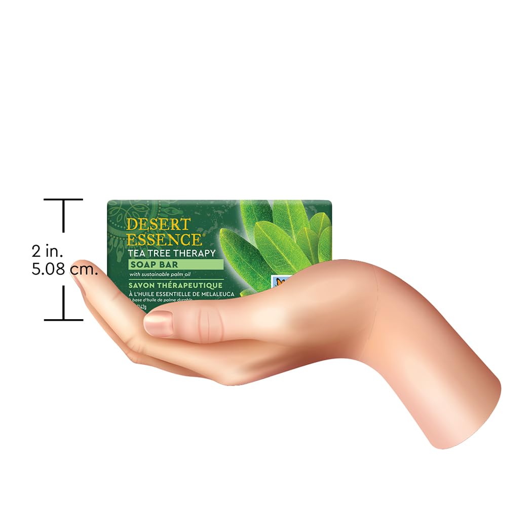 Desert Essence Tea Tree Therapy Cleansing Soap Bar - Botanically-Based with Sustainable Palm Oil, Eco-Harvest® Tea Tree, Jojoba Oil, Aloe – Safe for Sensitive Skin, Face & Body, Vegan, Cruelty-Free