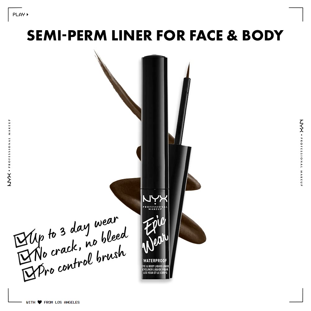 NYX PROFESSIONAL MAKEUP Epic Wear Liquid Liner, Waterproof Eyeliner, Up To 3 Day Wear, Brown
