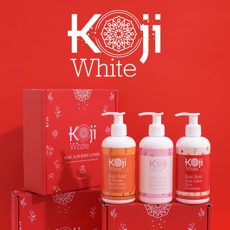 Koji White Kojic Acid & Papaya Body Lotion, Women Gift Sets for Exfoliating, Skin Brightening, Moisturizer, Radiance, Even Tone, Age Spots & Sun Damaged, Vegan, Paraben-Free, 8.45 Fl Oz (2 Bottles)