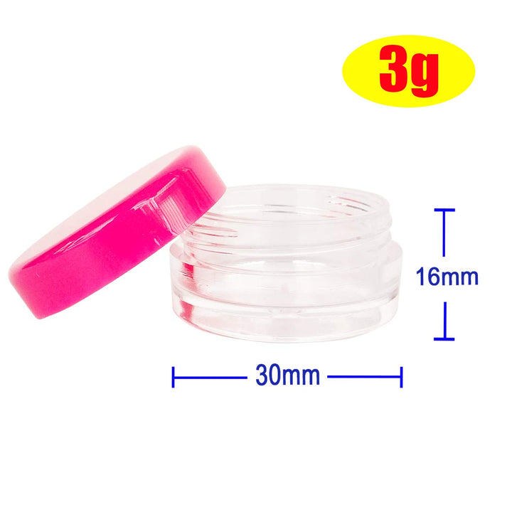 50pcs, 3Gram 3ml BPA Free Small Jars, Cosmetic Sample Empty Plastic Container, Round Pot Rose Red Screw Cap Lid, for Makeup, Eye Shadow, Nails, Powder, Jewelry, Gems, Beads, Free 50x Dispense Spatulas