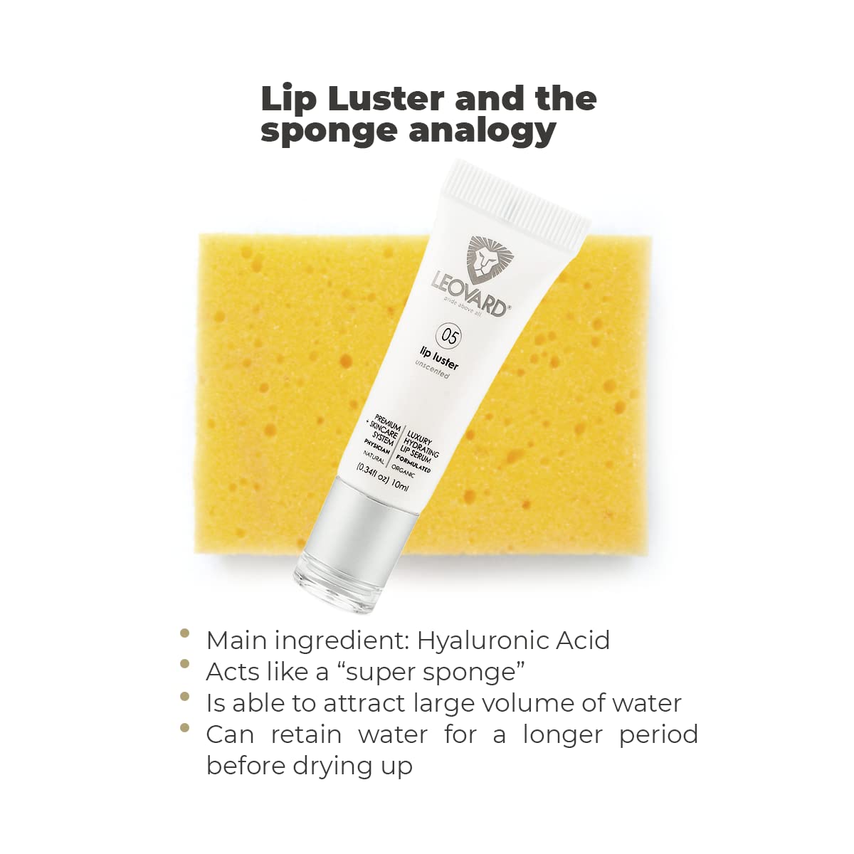 Luxury Lip Luster (2 Pack) + Hyaluronic Acid Lip Balm for Smoother and Softer Lips. Moisturize, Soothe and Hydrate Dry, Cracked Lips â€“ Natural & Organic Lip Balm/Serum for Men & Women (Unscented).