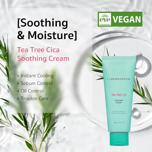 BRING GREEN Tea Tree Cica Soothing Cream Plus 100ml Korean Skin care, calming and soothing, moisturizer for skin, facial cream, trouble care, Blackhead Removing Pore care (Pack of 1)