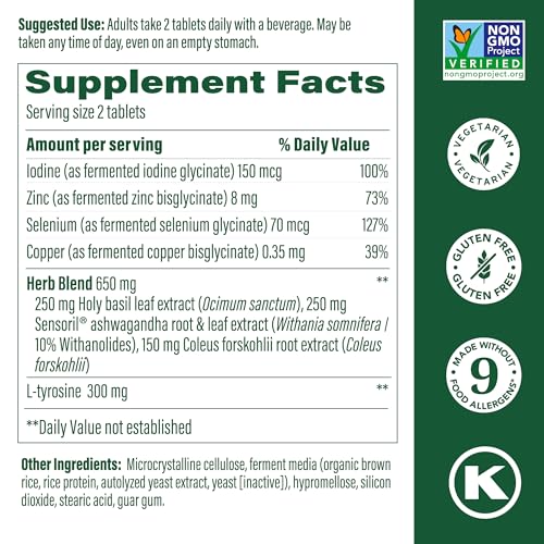 MegaFood Thyroid Strength - Mineral Supplement - Thyroid Support for Women with Ashwagandha, Zinc, Selenium, Copper, Iodine & L-Tyrosine & Herb Blend - Vegetarian - 90 Tabs (45 Servings)