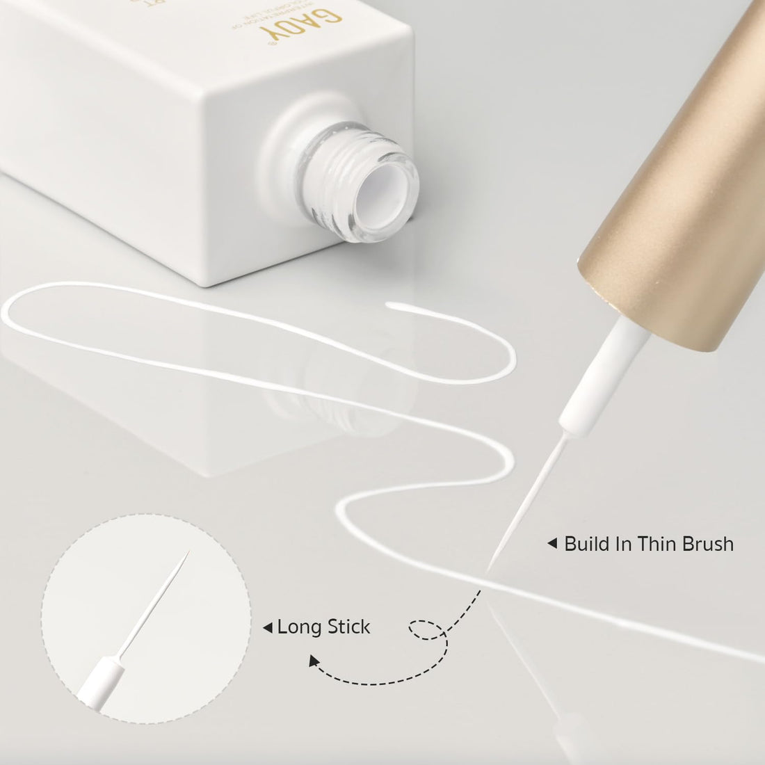 GAOY White Swirl Gel Nail Polish Art Liner, 12ml Classic Color Nail Paint Design with Thin Brush, UV Light Cure for DIY French Manicure at Home