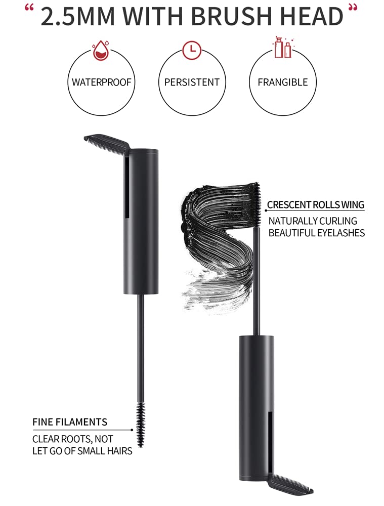 2 in 1 Waterproof Mascara, Tiny Brush for Fine Short Eyelash, Natural Lengthening And Thickening Effect, Extra Long Lash Eyelashes,Voluminous Eyelashes, Smudge-proof (1 Pcs)
