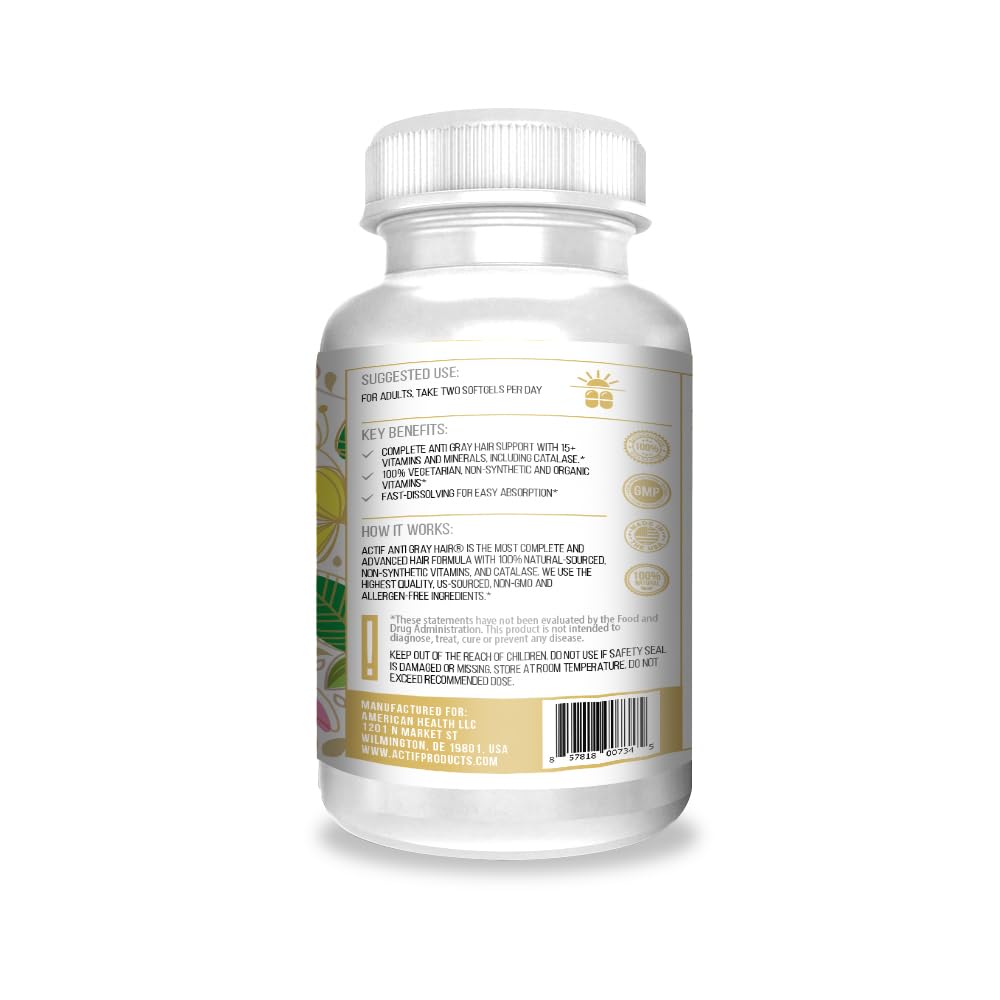 ACTIF Anti-Gray Hair Mega Support for Women with 15+ Advanced Hair Factors, Catalase, Biotin, PABA, Non-GMO, Made in USA, 90 Count