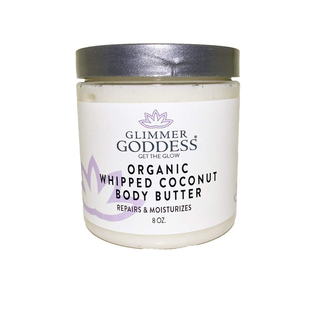 GLIMMER GODDESS Organic Vegan Whipped Coconut Oil & Vitamin E Body Butter With Lavender Lemon, Moisturizing, Anti-aging, Skin Repairing, 8 oz.