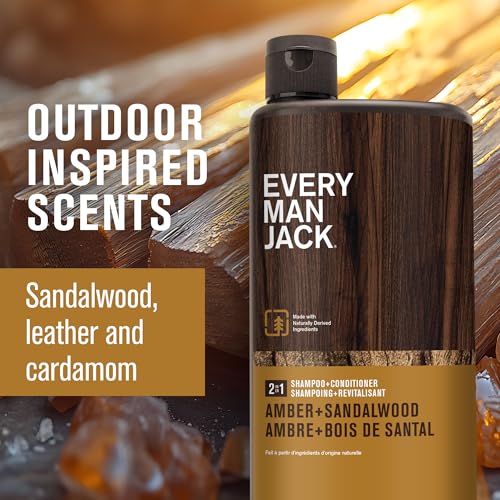 Every Man Jack 2-in-1 Daily Shampoo + Conditioner - Amber + Sandalwood | Nourishing For All Hair Types, Naturally Derived, Cruelty-Free Shampoo and Conditioner Set for Men | 24oz -1 Bottle