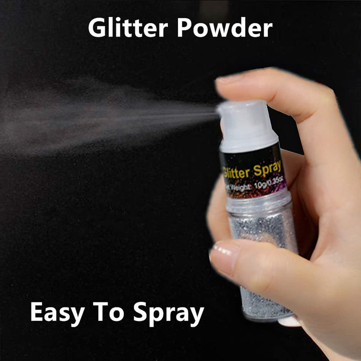 Go Ho Hair and Body Glitter Spray,Festival Glitter Dry Powder Makeup for Clothes,Silver Glitter Spray Loose Sparkle Powder,Holographic Ultra Fine Glitter,Resin Glitter for Crafts,10g