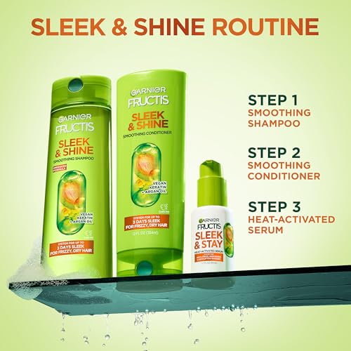 Garnier Fructis Sleek and Shine Sleek and Stay Hair Serum for Frizzy, Dry Hair, Heat Protectant Formulated with Alpha Silane, 1.7 Fl Oz(Packaging May Vary)
