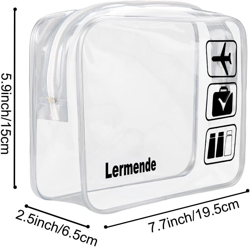 Lermende 2pcs/pack Clear Toiletry Bag TSA Approved Travel Carry On Airport Airline Quart Sized 3-1-1 Compliant Bag Make-up Pouch Kit (Clear)