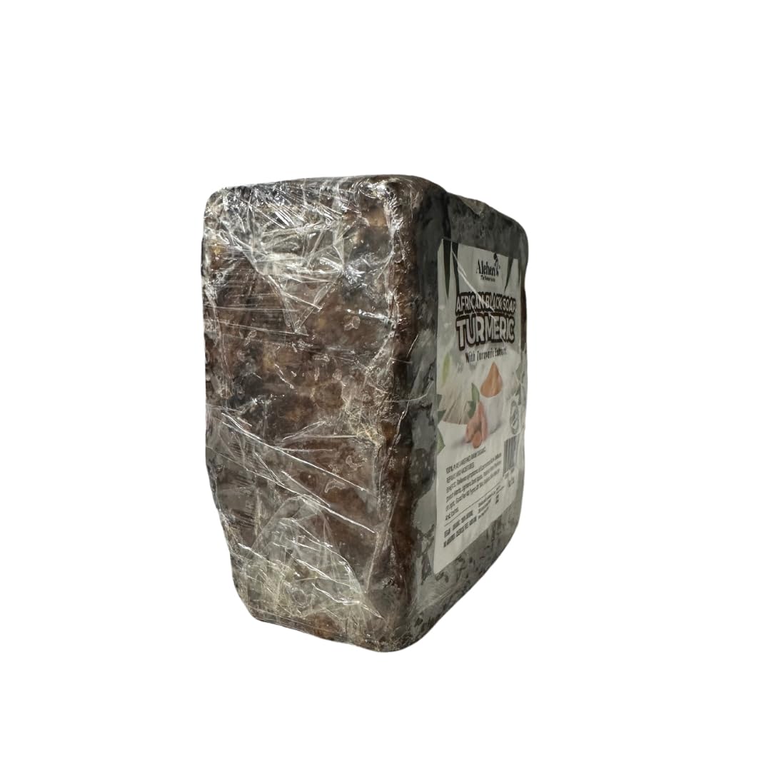 Aleheri’s 100% Raw African Black Soap Bar w/Shea Butter & Turmeric Extract (16 oz) – Clarifying/Moisturizing – Black Soap for Dark Spots, Acne, Eczema & Stretch Marks – All Skin Types - MULTIPACK (2)