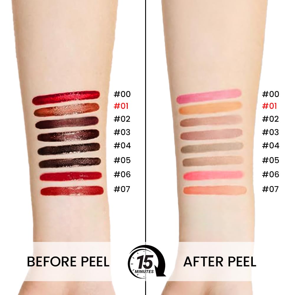 JUAAZIN Matte Liquid Lip Gloss Stain - Peel Off Lip Liner Tattoo, Orange Brown Peel Off Lip Stain, Long Lasting & Waterproof, Transfer-Proof Lip Gloss for All Skin Types 0.12 fl oz 01#