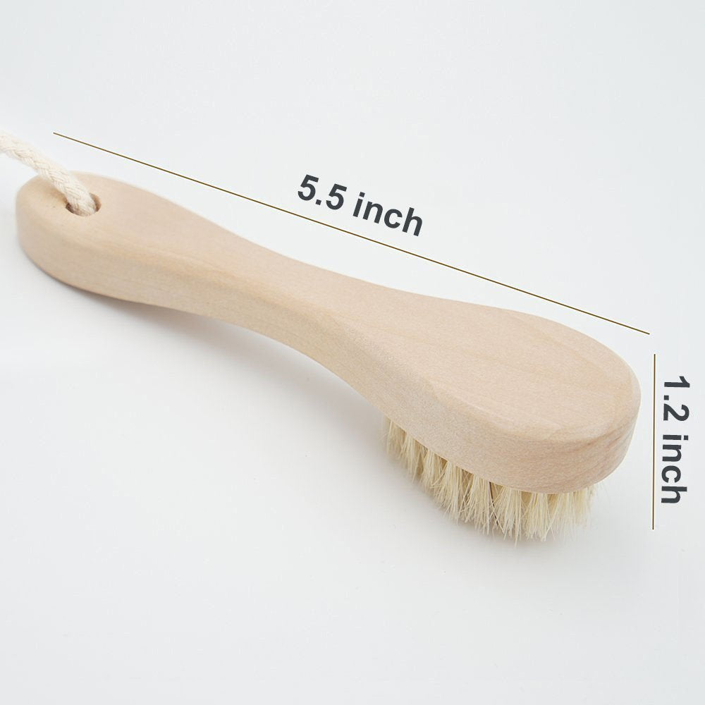 Aisilk 2pcs Natural Bristle Wood Handle Face Facial Skin Scrub Cleaner Cleansing Brush
