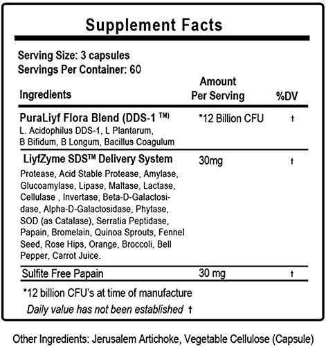 PuraDyme PuraLiyf Digestive Enzymes with Probiotics | Probiotic Supplement Enhanced with Proteolytic Enzymes for Digestion by Lou Corona | 180 Capsules