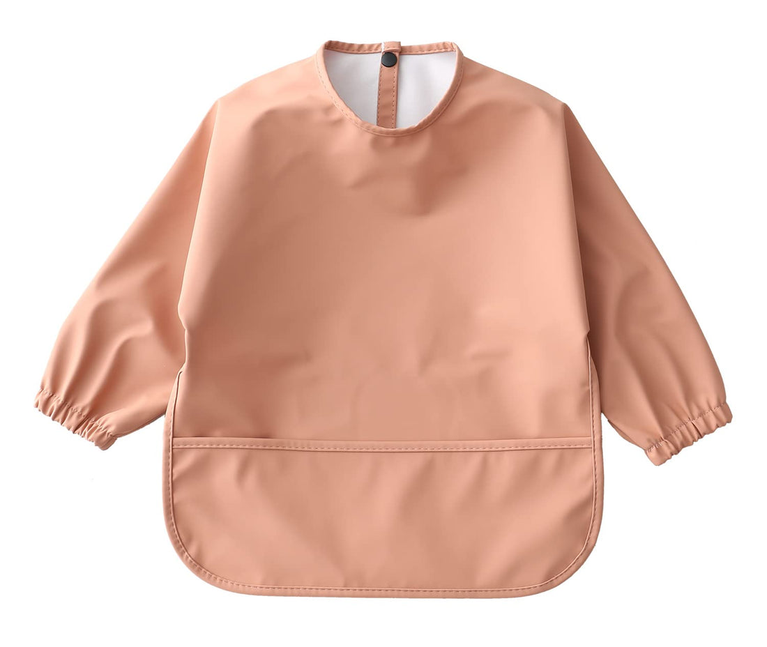 GZMM Waterproof Baby Bibs,Infant Toddler Long Sleeve Feeding Bib With Food Catcher,Wipe Clean & Washable