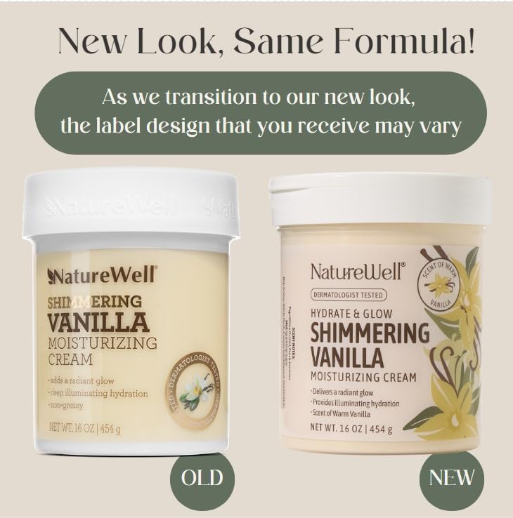 NATURE WELL Shimmering Vanilla Hydrate & Glow Moisturizing Cream For Face & Body, Intensely Nourishing & Softening, Delivers A Sparkling Radiance & Illuminating Hydration, Warm Vanilla Scent, 16 Oz