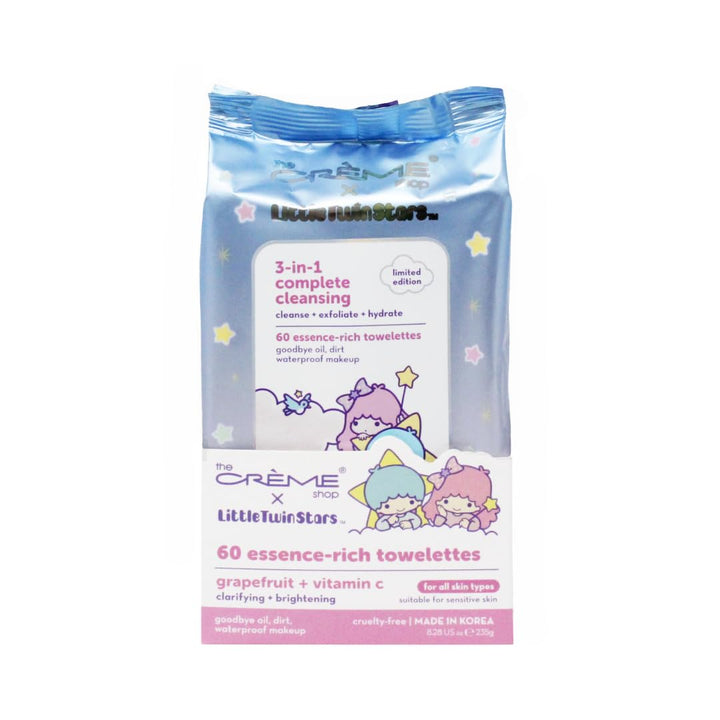 The Crème Shop Little Twin Stars 3-In-1 Complete Cleansing Wipes - Grapefruit | Make Up Remover | Cleansing Wipes | Hydrating Makeup Wipes (60 Pre-Wet Wipes)