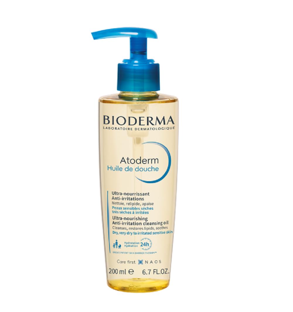 Bioderma - Atoderm - Cleansing Oil For Very Dry Sensitive Skin - Face and Body - Soothes Discomfort - 6.7 Fl Oz (Pack of 1)