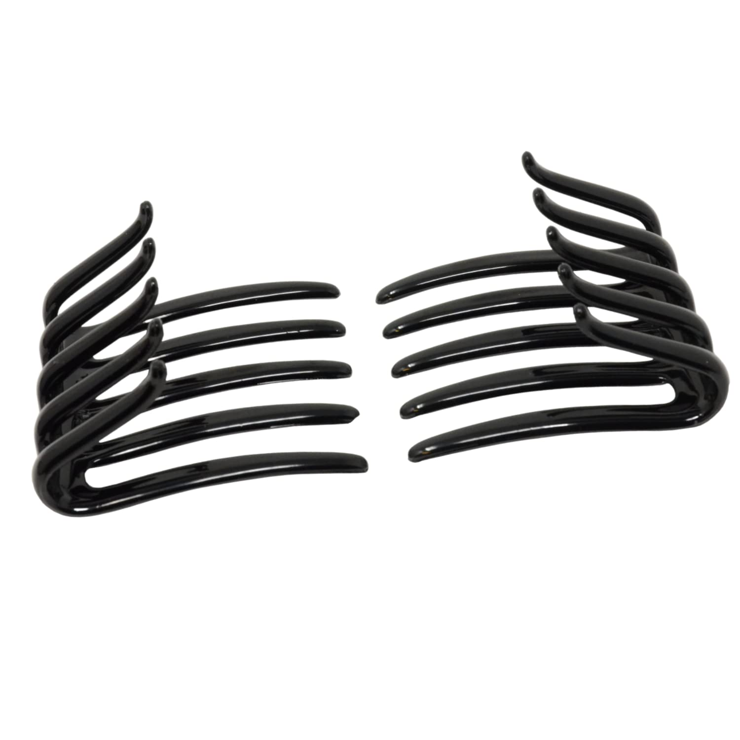 Parcelona French Crab Interlocking Medium Celluloid Glossy Black Hair Clip Side Comb 2 1/4 Inches