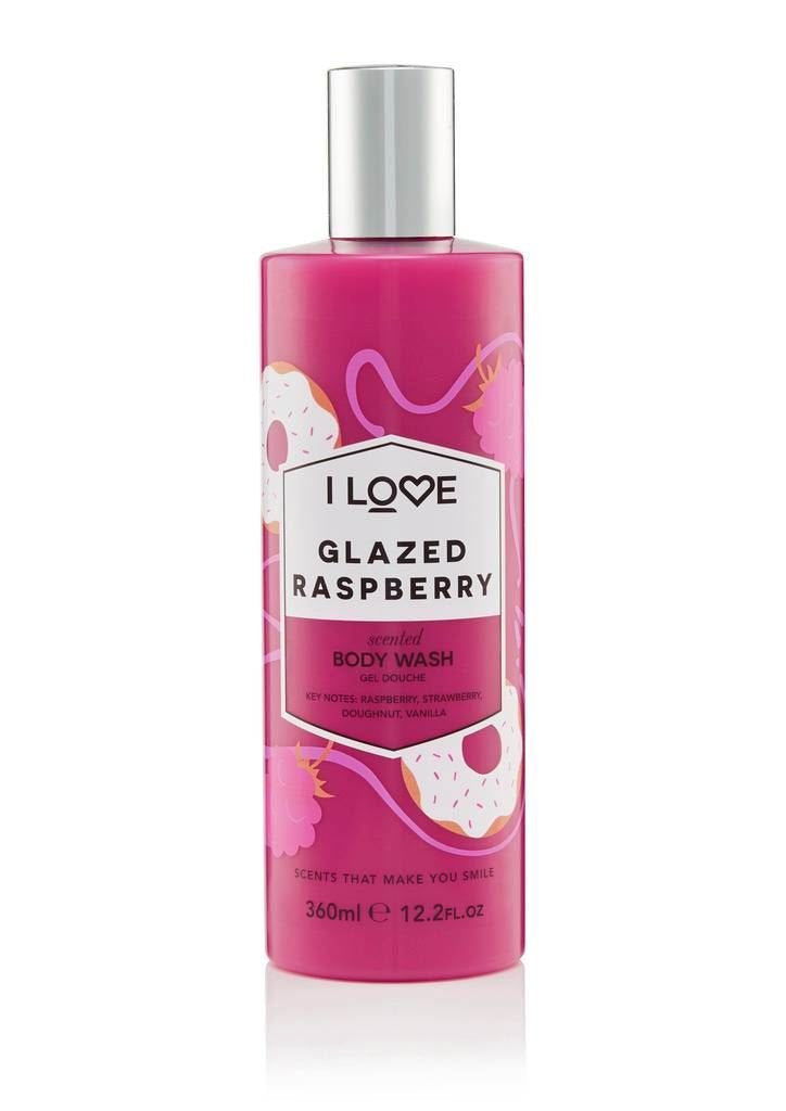 I LOVE Glazed Raspberry Scented Body Wash - Moisturizing Body Wash and Foaming Bubble Bath - Raspberry, Strawberry, and Vanilla Fragrance - 11.8 oz