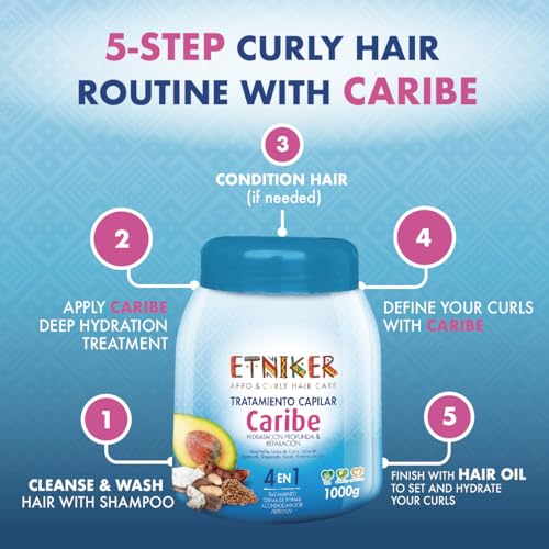 ETNIKER CARIBE Hair Treatment for Afro, Curly & Wavy Hair | 4-in-1 Deep Conditioner, Styling Cream, UV Protection & Repair Mask | with Paradise Nut, Coconut, Avocado, Tamarind & Flaxseed | 33 oz