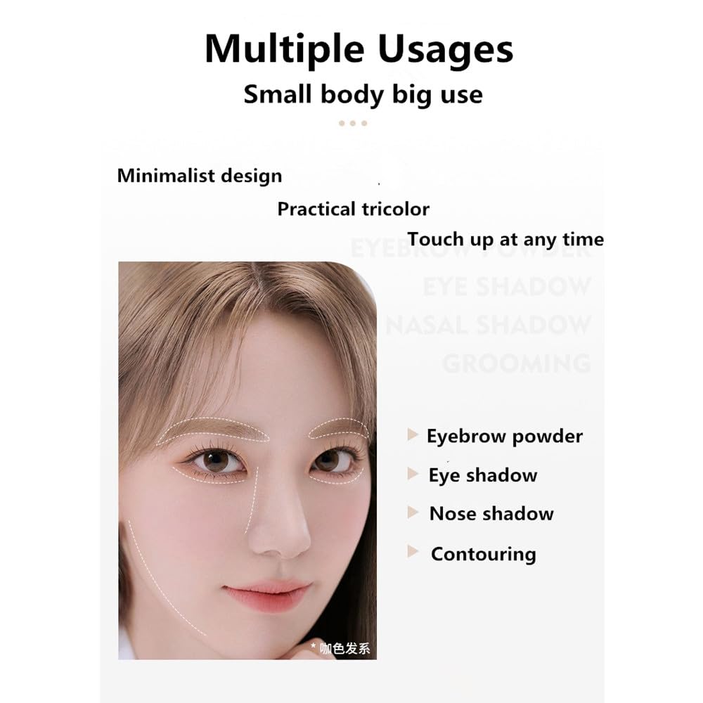 Brow powder, 3-color eyebrow powder palette, long-lasting eyebrow makeup, eyebrow defining powder eyebrow filler for perfect brows