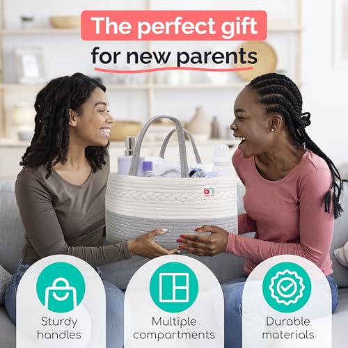 Babynma Rope Diaper Caddy - Storage for Baby and Toddler Items - Portable Cotton Organizer Easily Holds Diapers, Wipes, Clothing - Useful for Nursery, Bedroom (Gray, Extra Large)