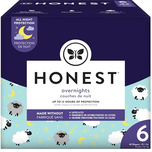 The Honest Company Clean Conscious Overnight Diapers | Plant-Based, Sustainable | Sleepy Sheep | Club Box, Size 6 (35+ lbs), 42 Count