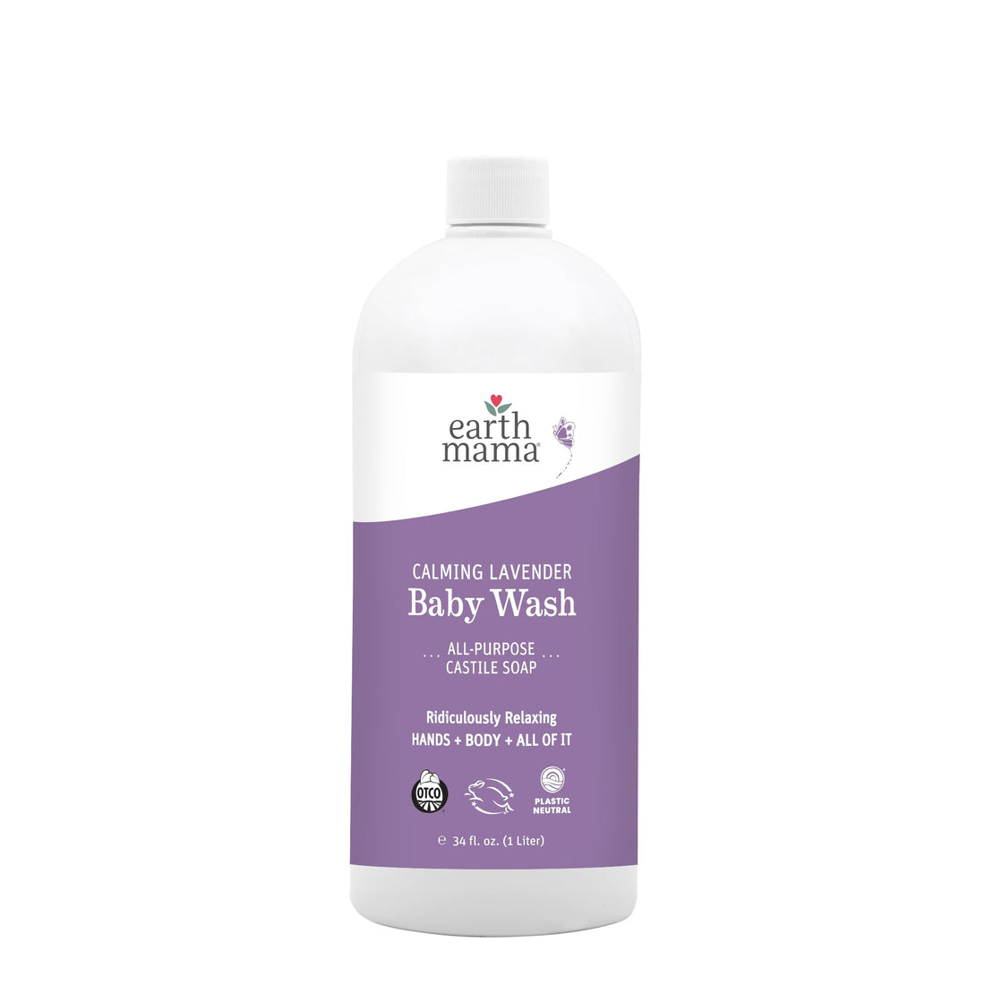 Earth Mama Calming Lavender Baby Wash Liquid Hand Soap Refill, Organic Body Wash for Sensitive Skin, All Purpose Castile Soap Liquid with Coconut Oil, Shea Butter, Calendula & Aloe, 34 fl oz