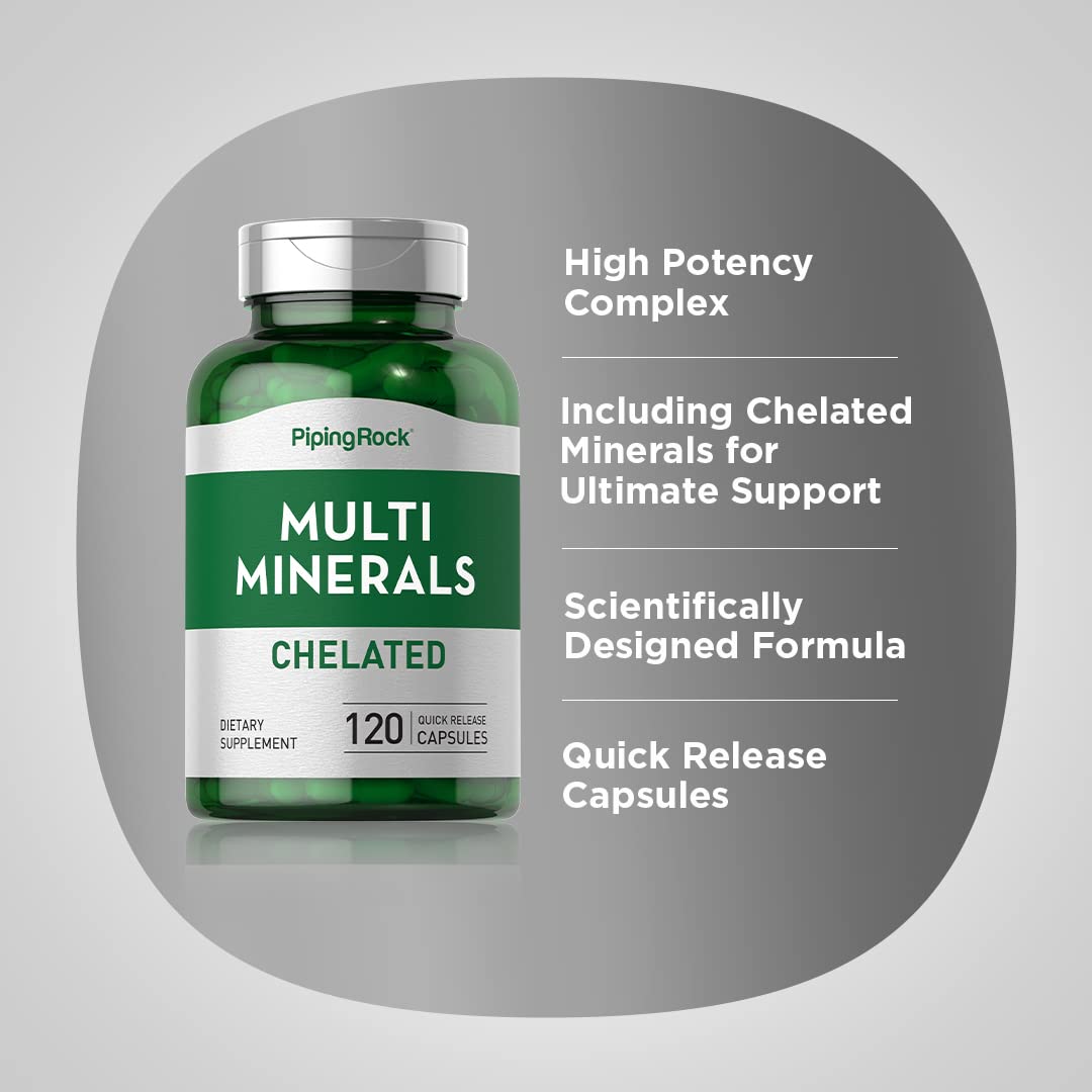 Piping Rock Mega Multi Mineral Chelated Supplement | 120 Capsules | Iron Free | Non-GMO, Gluten Free