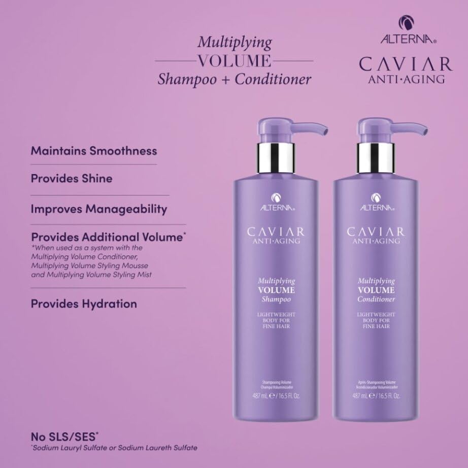 Alterna Haircare CAVIAR Anti-Aging Multiplying Volume Shampoo and Conditioner 16.5 oz | For Fine, Thin Hair | Create Instant Volume and Thickness | Sulfate Free
