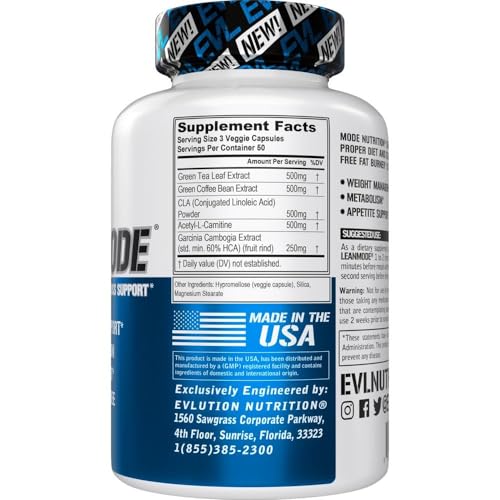 EVL Weight Loss Support Pills - Premium Multipurpose Appetite Metabolism and Fat Loss Support for Men and Women - LeanMode with Green Coffee Bean Extract CLA and Garcinia Cambogia - 50 Servings