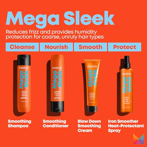 Matrix Mega Sleek Shampoo| Smoothing, Anti-Frizz, Detangling | For Dry, Damaged & Frizzy Hair | Salon Professional Shampoo | With Shea Butter | 10.1 Fl. Oz. | Vegan