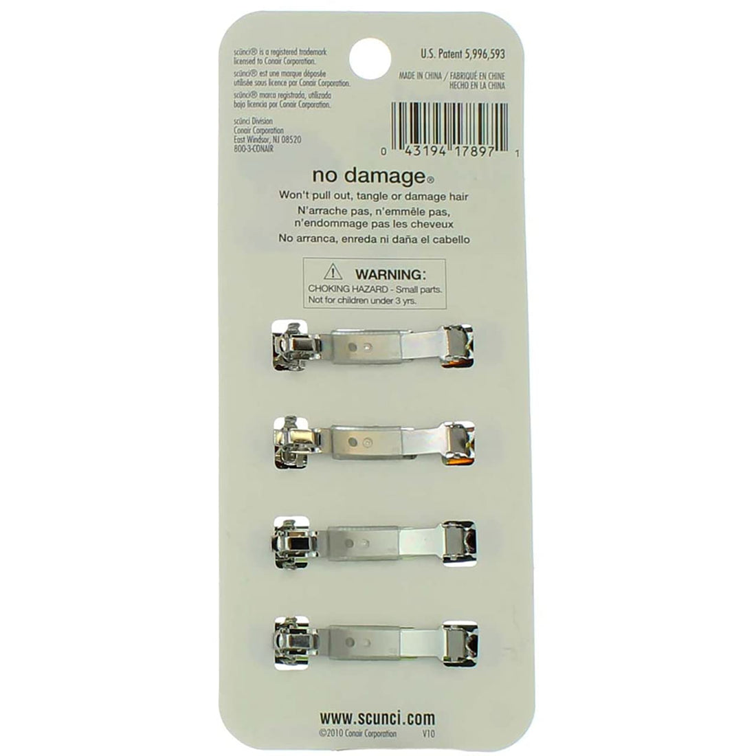 Scunci No-slip Grip Auto Clasp Barrettes, 4 Count by Scunci