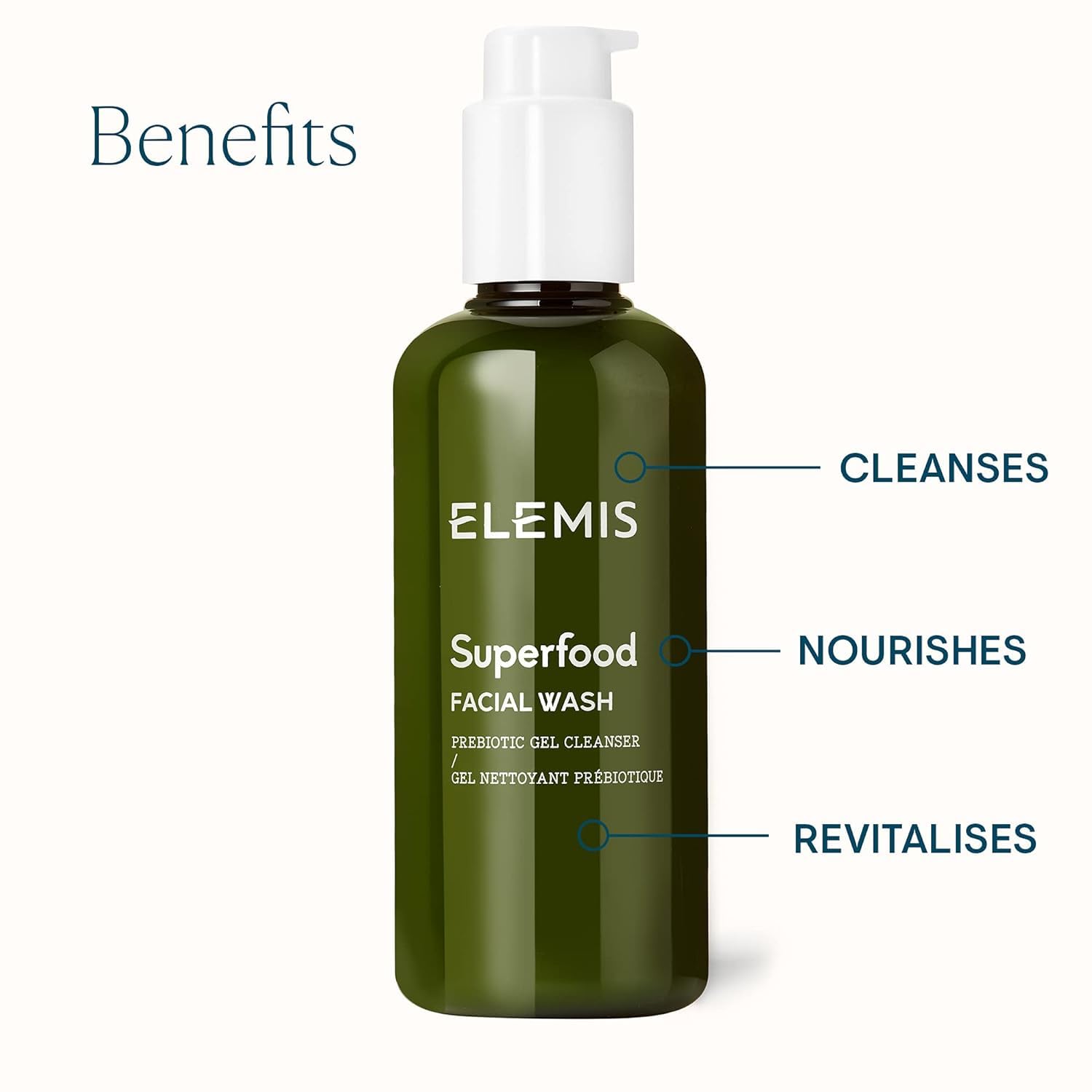 ELEMIS Superfood Facial Wash | Revitalizing Daily Prebiotic Gel Wash Gently Cleanses, Nourishes, and Balances Skin for a Fresh, Glowing Complexion