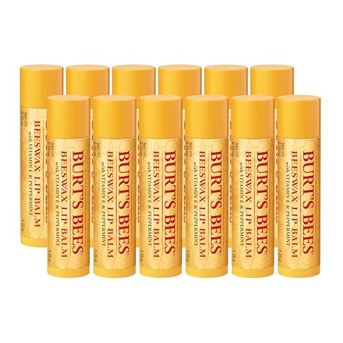 Burt's Bees Lip Balm - Original Beeswax 12 Count Pack in Bulk, Lip Moisturizer With Responsibly Sourced Beeswax, Tint-Free, Natural Origin Conditioning Lip Treatment, 12 Tubes, 0.15 oz