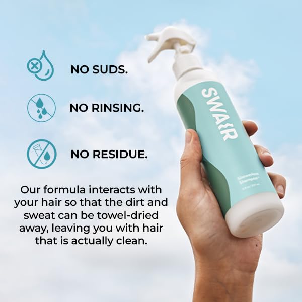 SWAIR Showerless Shampoo Travel Size - Rinse Free - Clean Ingredients - Perfect for Gym Bag or Carry-On (2 Pack)